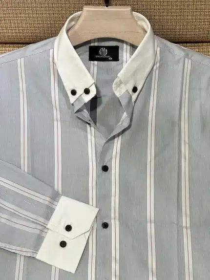 White Contrast Casual Strip Shirt