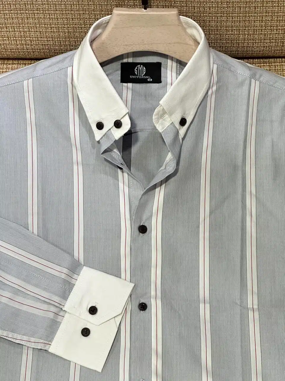 71DE0F81-57E7-41D2-BB40-AB9A09F8C7D9 White Contrast Casual Strip Shirt