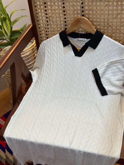 Crystal White Textured Polo